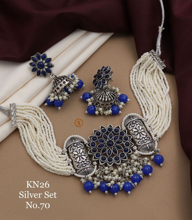 26 KN Moti Silver Fancy Necklace Set Wholesale Shop In Surat
